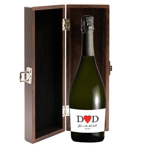 Personalised Prosecco - Heart Dad Label in Elm Wood Gift Box